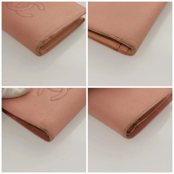 CHANEL Grained Calf Skin COCO Mark Bifold Wallet Pink Gold CC Auth am8671 - Picture 16 of 16